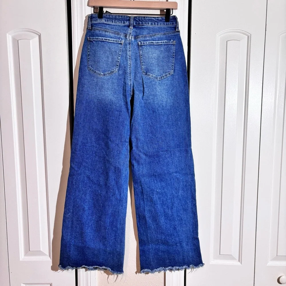 Blue Flare Jeans with Raw Hem - Picture 2 of 5